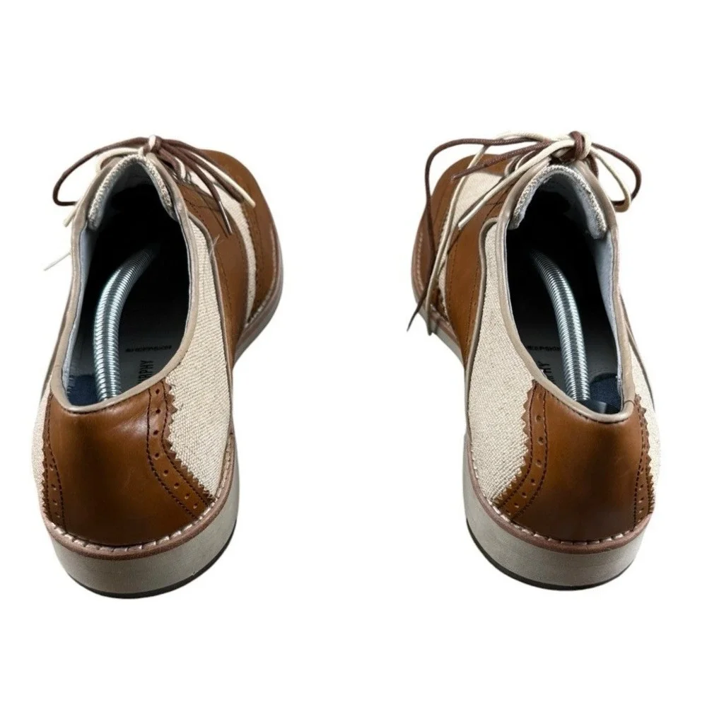 JOHNSTON & MURPHY Mens 9.5M Saddle Oxford Brown Tan Leather Canvas Shoes Sheep S